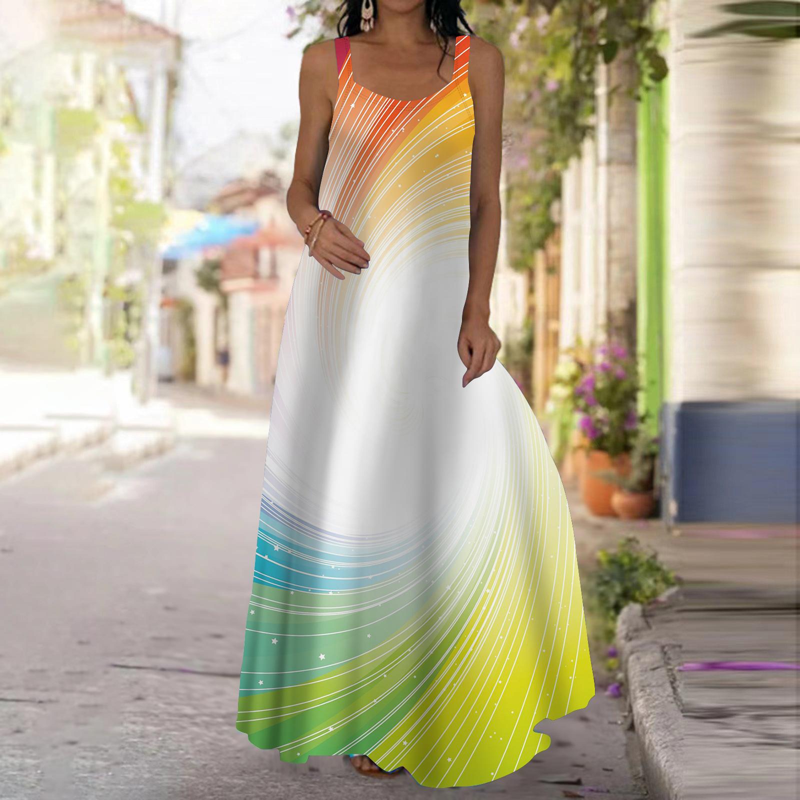 

Женское платье-комбинация Длинное платье макси Платье с принтом звездной радуги Весна и лето с v-образным вырезом Для отдыха и отпуска 3XL зелёный