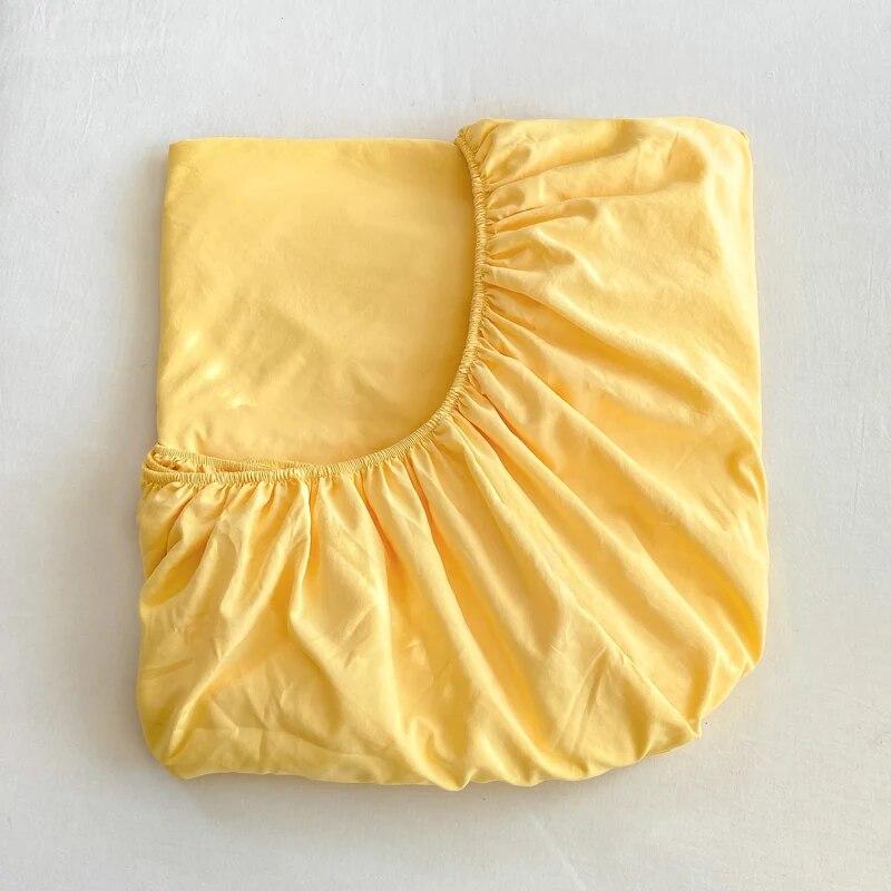 Cotton Bedding Fitted Sheet Elastic Band Around Mattress Cover Single Double King Queen Size Solid Color Bed Cover No Pillowcase
