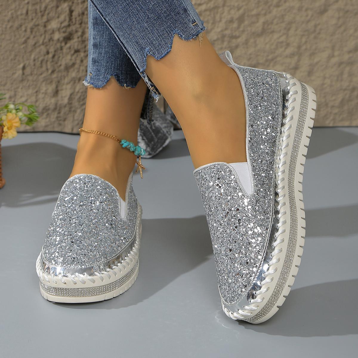 

Женские туфли Wind Large Size Muffin Platform, плоские одинарные туфли, женские повседневные мокасины с одной педалью 38 серебряный