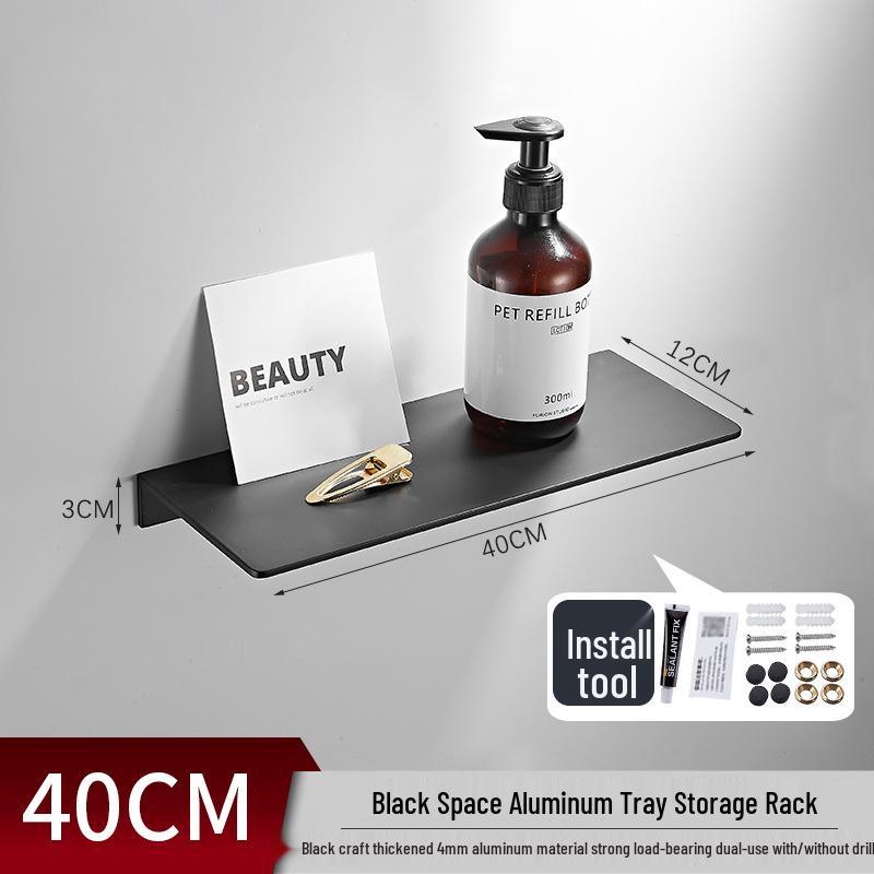 Gunmetal Gray Wall-Mounted Bathroom Storage Rack - Double Layer, No-Drill Shelves
