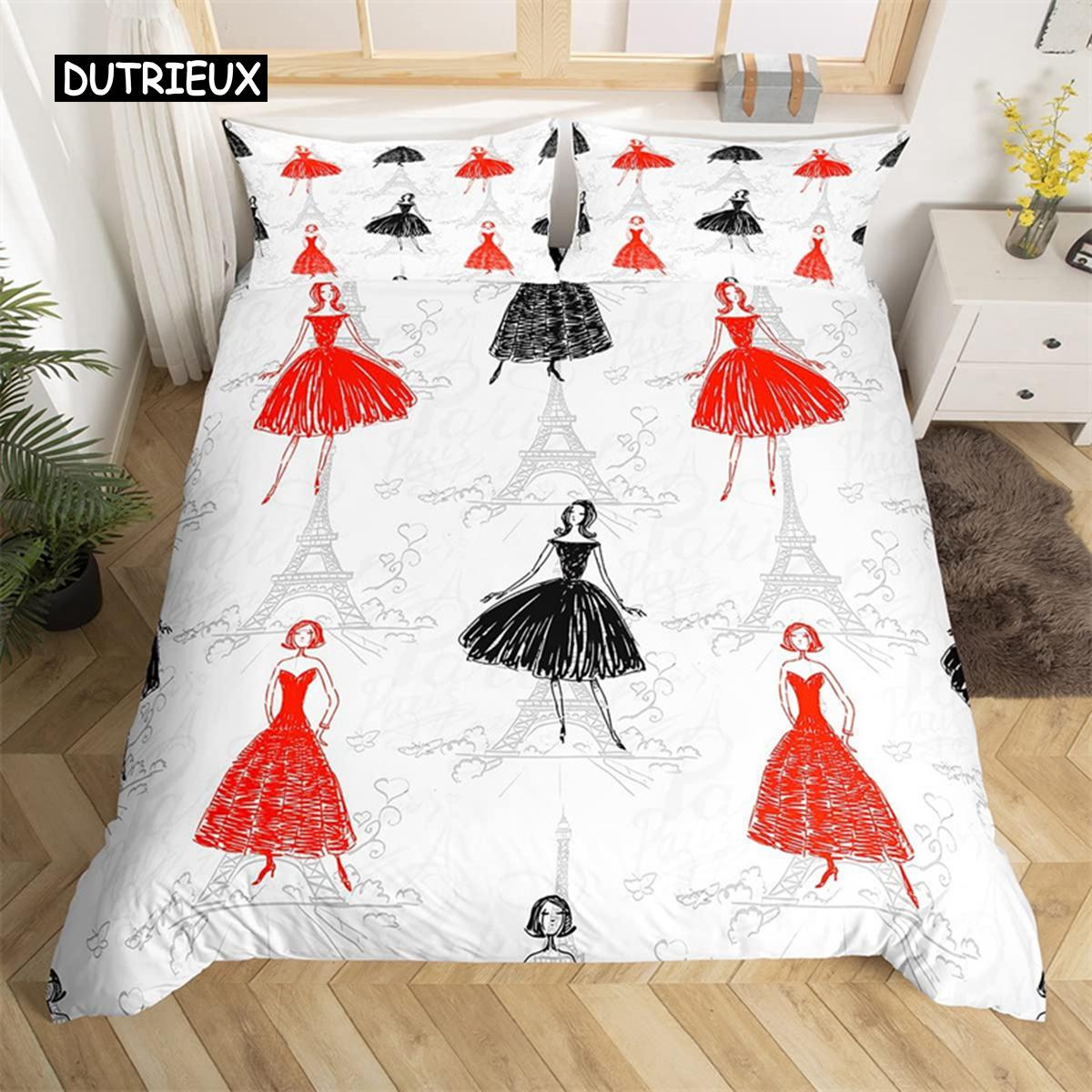 

Elegant Modern Eiffel Tower Romantic Paris Theme Decor For Boy Teen Polyester Ballet Girl Unicorn Twin Comforter Comforter (quilt)-EU Single(135*200cm)3pcs