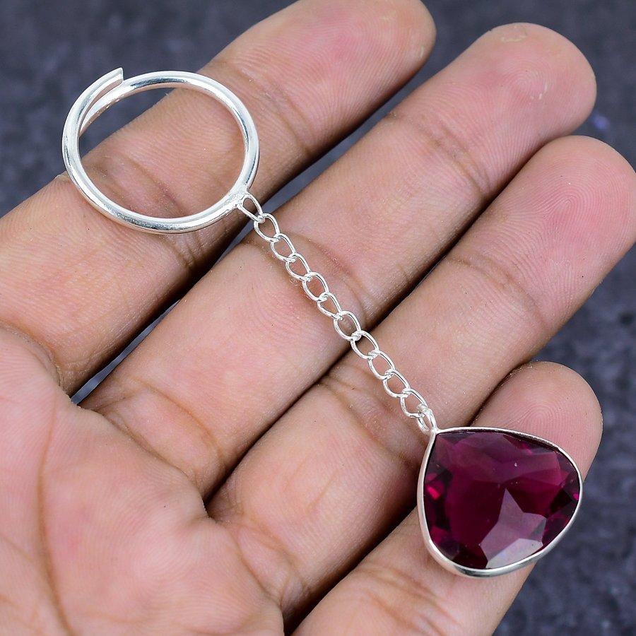 Natural Amethyst Gemstone 925 Sterling Silver Jewelry Keychain 3.15" ETC-13840