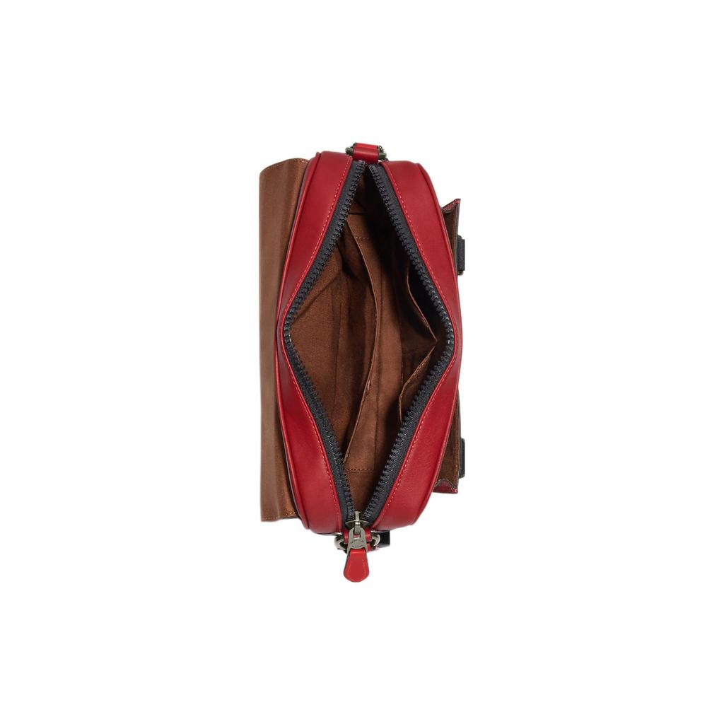 New COACH Track Cow Leather Shoulder Bag Crossbody Bag Large Size Men's Red & Khaki CE873-QBV1U