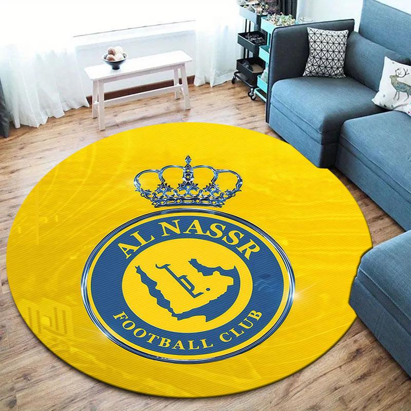 Al-Nassr FC Round Area Rug,Carpet Rug for Living Room Bedroom Sofa Playroom Decor,Non-slip Floor Mat