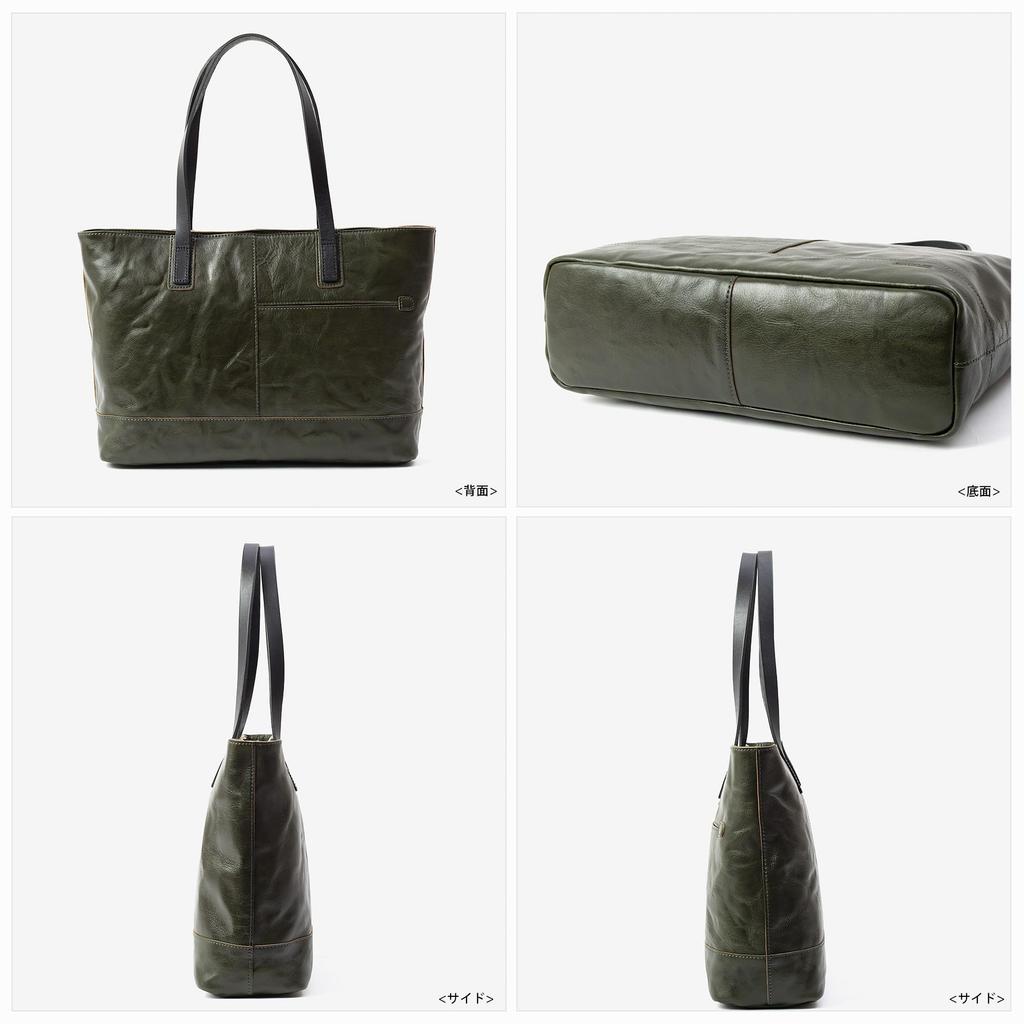 Genuine Leather Tote A4 Cowhide [Doubles] Bag, Compatible, Hand-Treated ANX-1427 (Green)