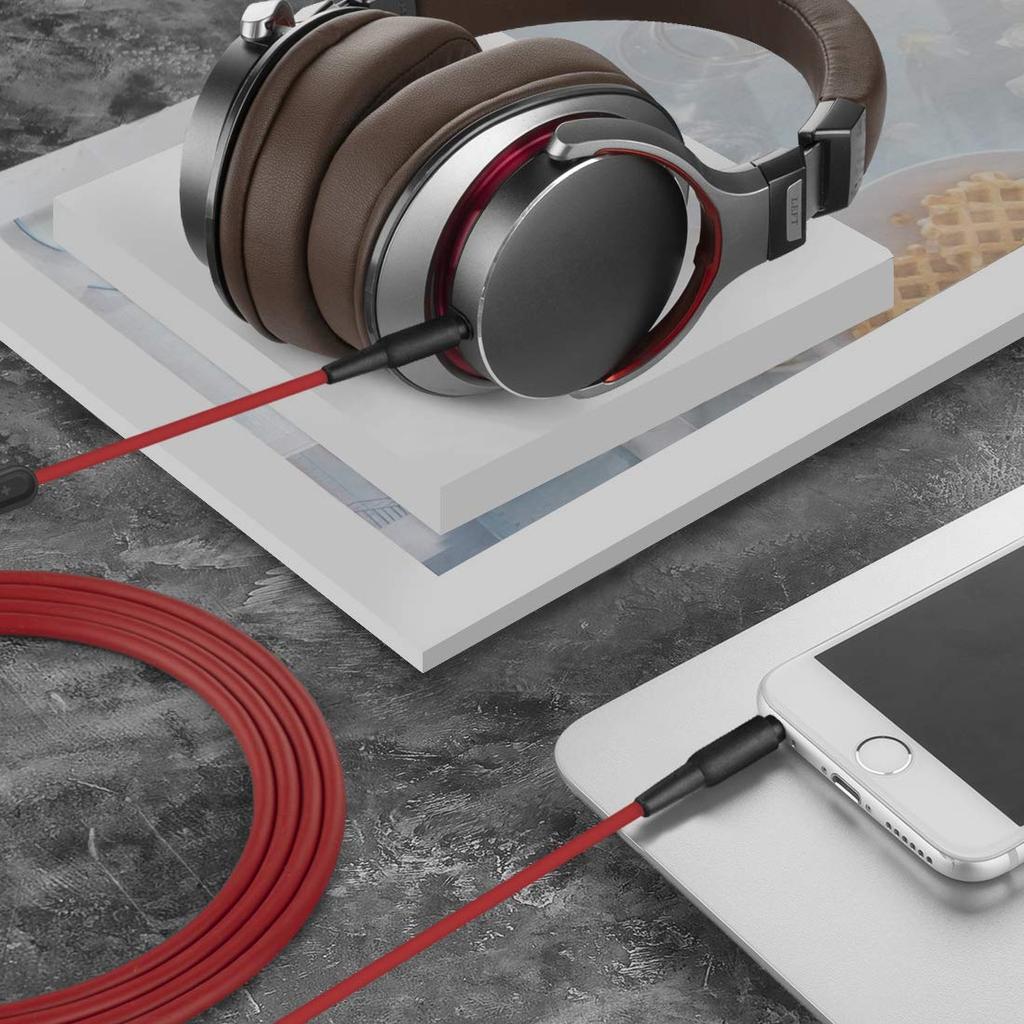 Geekria Compatible Audio Cord for Audio-Technica ATH-MSR7, ATH-M20xBT, ATH-M50xBT2, and Denon AH-MM300 Headphones, 3.5mm Compatible, with In-Line Mic