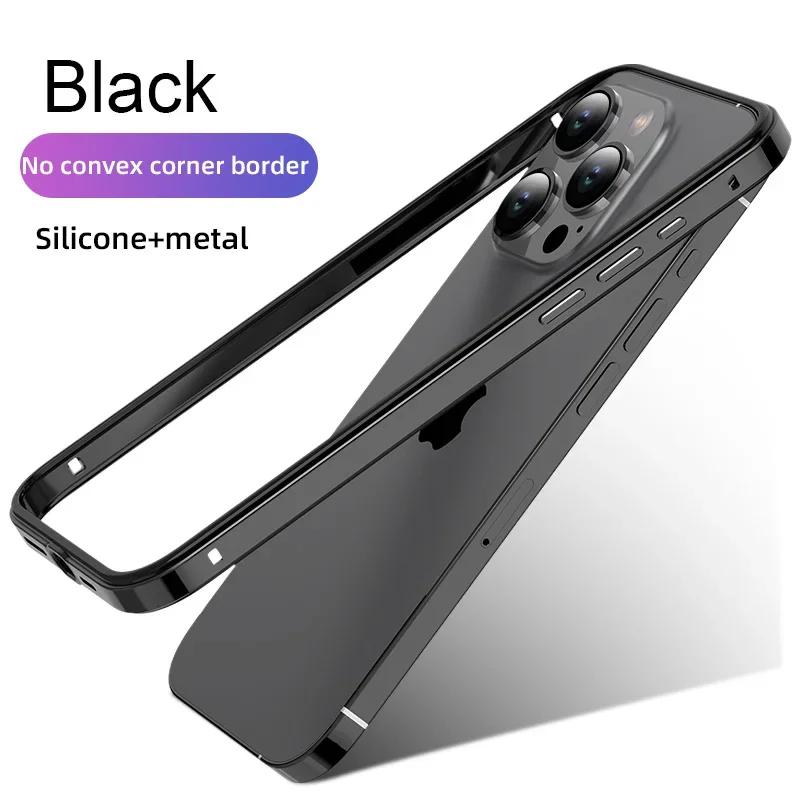 Hybride Siliconen Frame Aluminium Metaal Telefoonhoesjes Voor 18 17 16 15 Pro Max 14 13 12 Betere Warmte Bumper For iPhone 18ProMax zwart
