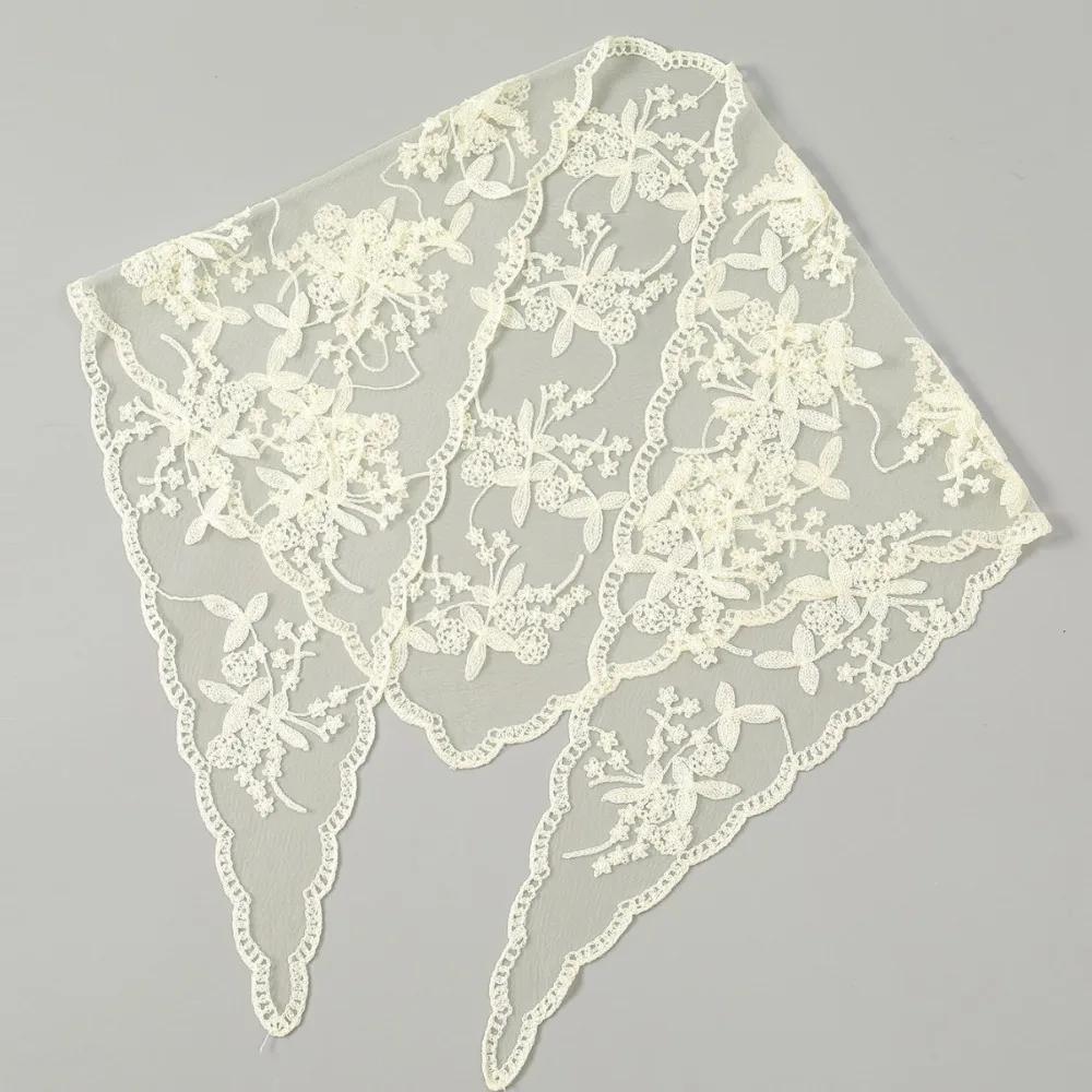 Neuer durchbrochener Spitzenschal einfarbig Stickerei Haarschal Stirnband Vintage dünnes Foulard Bandana Damen