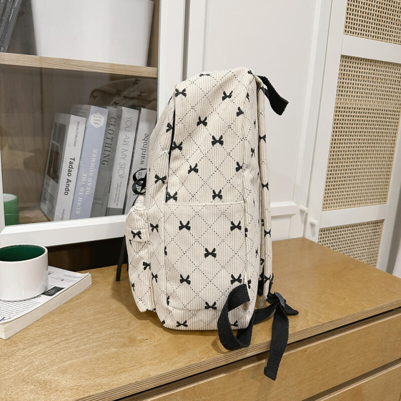 Bow Check Bag Women's Backpack Corduroy Backpack