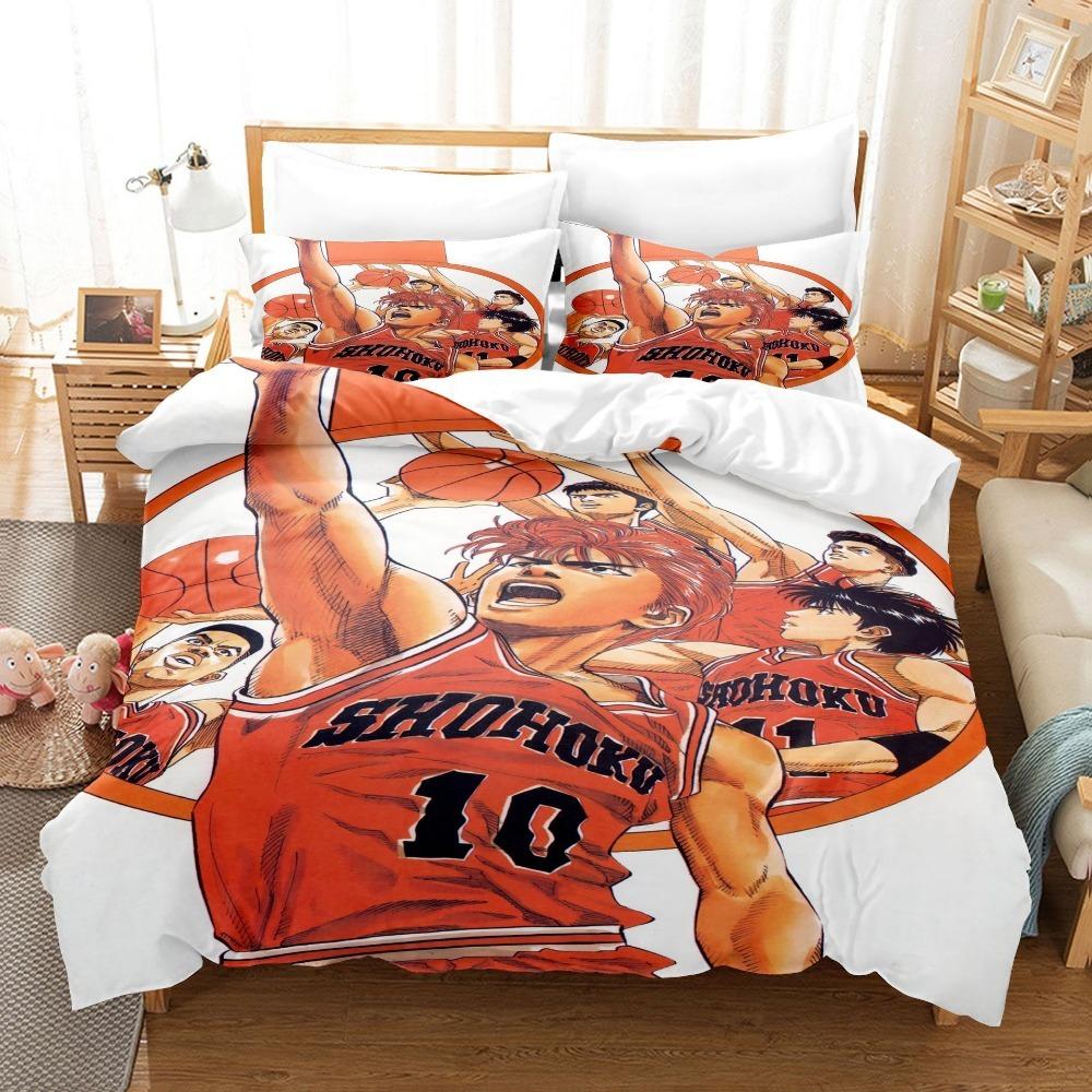 Anime Basketball Theme Microfibre Bedding Sets, Children's Bed Linen with Zip Room Decor Duvet Cover for Teenagers Adult 3-Piece