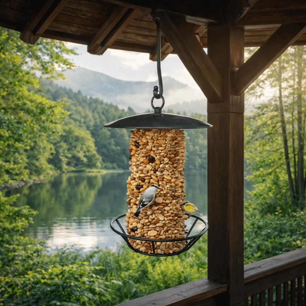 Cylindrical Hanging Bird Feeder Large Capacity Bird Feeding Tray Food Dispenser Outdoor Use