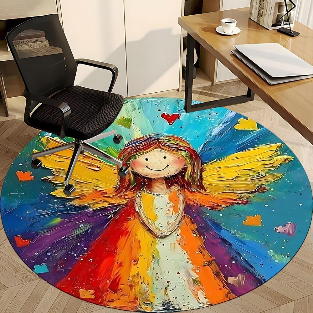 1pc Angel Wings Office Round Area Rug, Indoor Mat Suitable ForOffice, Under Office Chairs Bedroom Living Room Home Decor, Room Deco D082