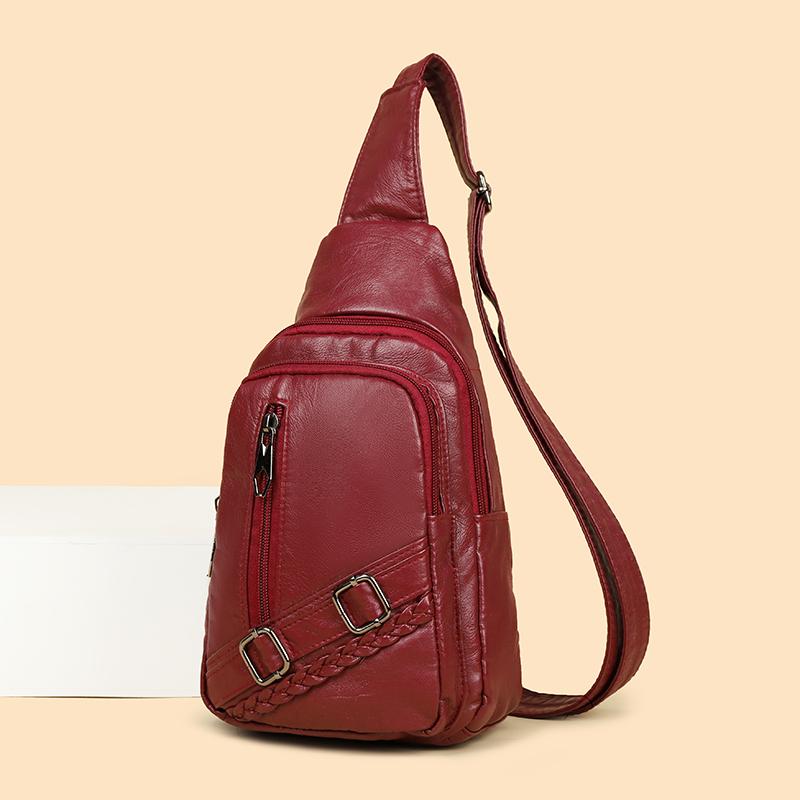 Chest Bag Women's Soft Leather Shoulder Bag Vintage Crossbody Bag