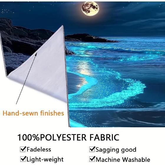 FENDROM 3D Fantasy Nature Sky Tapestry Stunningly Beautiful Moon Over Ocean Wall Hanging Landscape Wall Art Blanket for Bedroom Living Room
