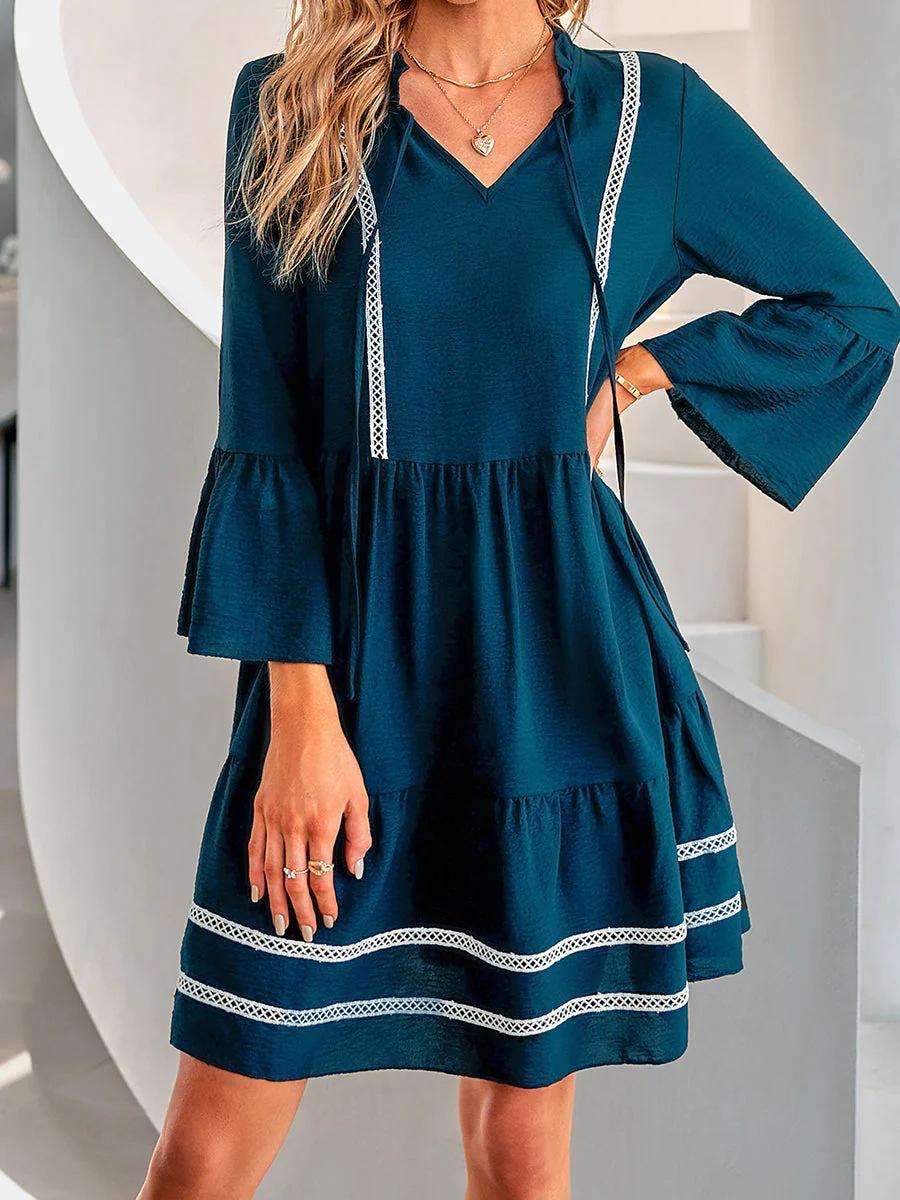 

Women s new simple casual V-neck pleated short-sleeved hooded lace dress S-328g-----XXL388g темно-зелений колір