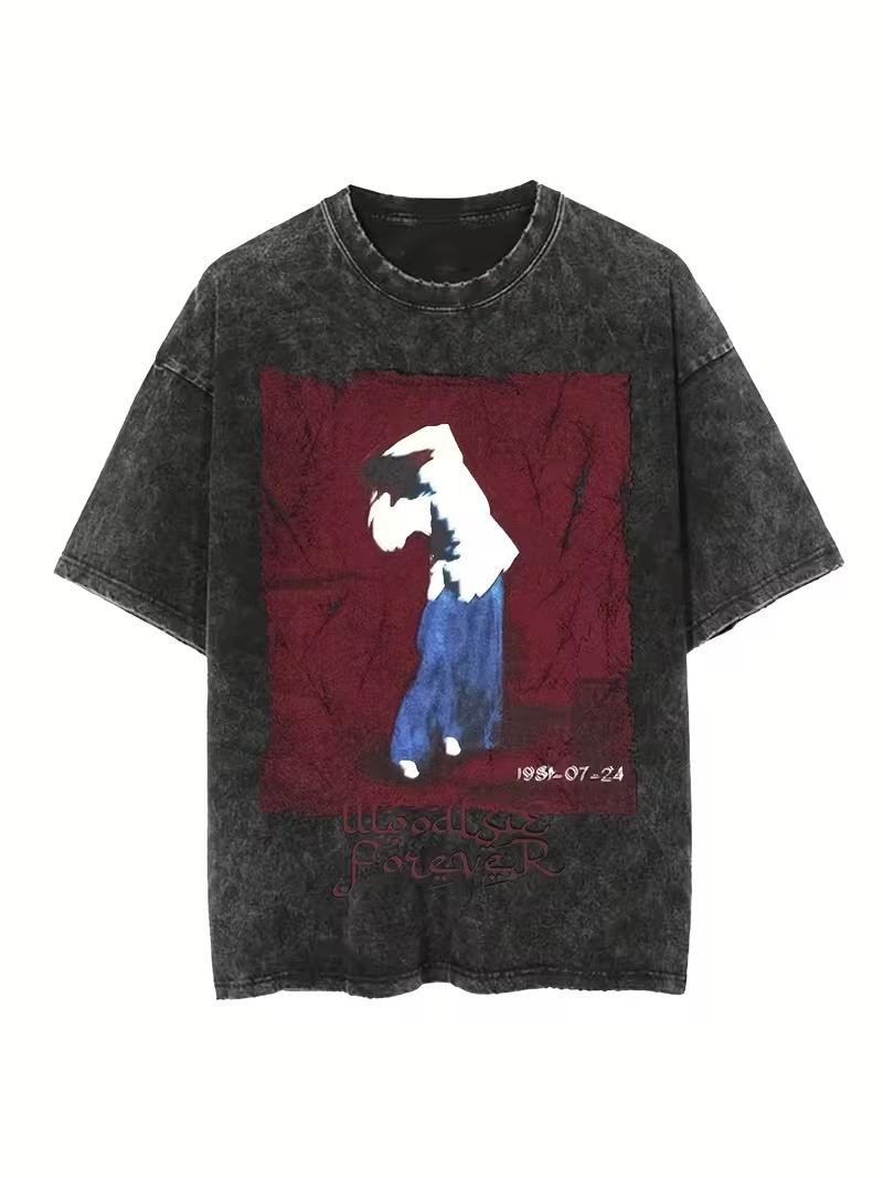 

Womens Tshirt Black Retro Washed Distressed Design Dark Cherry Print Tshirt 2XL