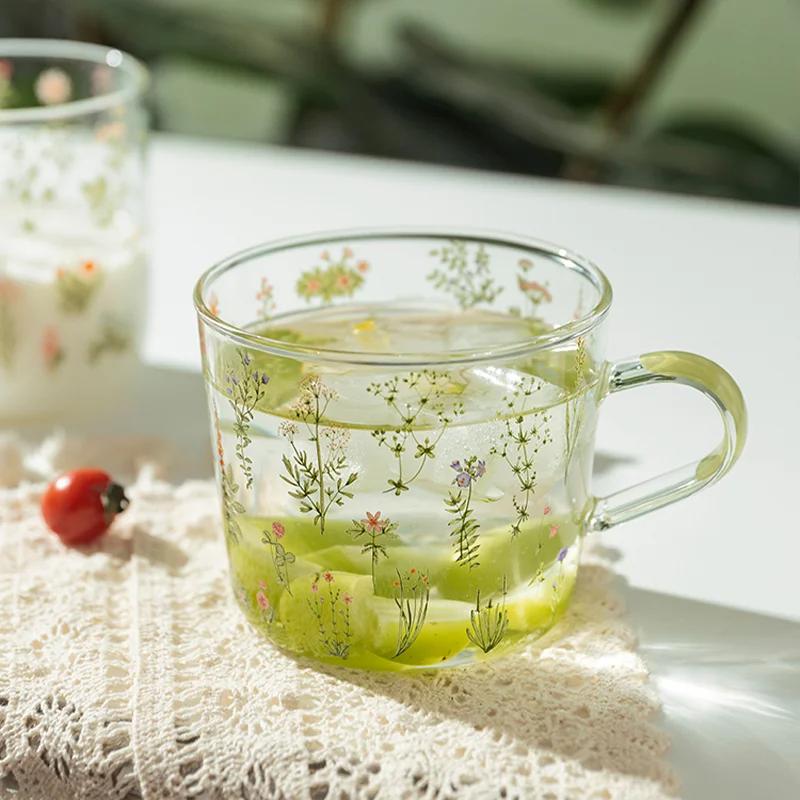 Glass Cup Women's Household Drinking Mug Heat-Resistant Milk Breakfast Coffe Cups Cute Girl Large-Capacity with Scale Mugs Gifts