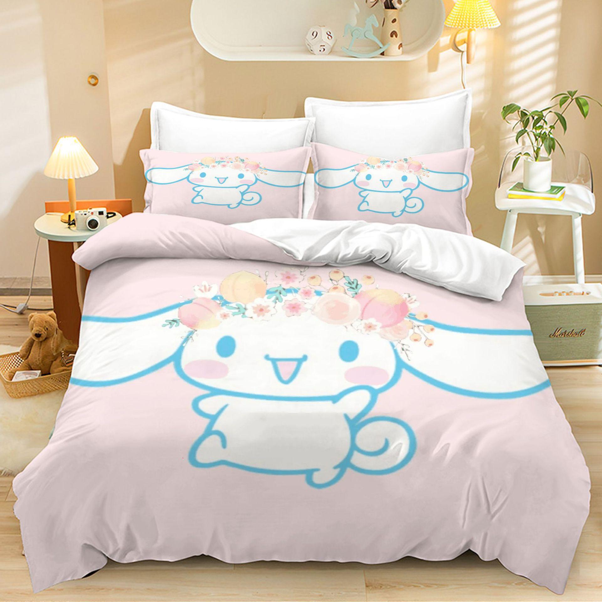 

Милі постільні комплекти Cinnamoroll Ковдра Квілт Покривало на ліжко Підковдра Наволочка Набори з 2-3 предметів Дитячий Дорослий розмір Домашній декор AU Double180x210cm