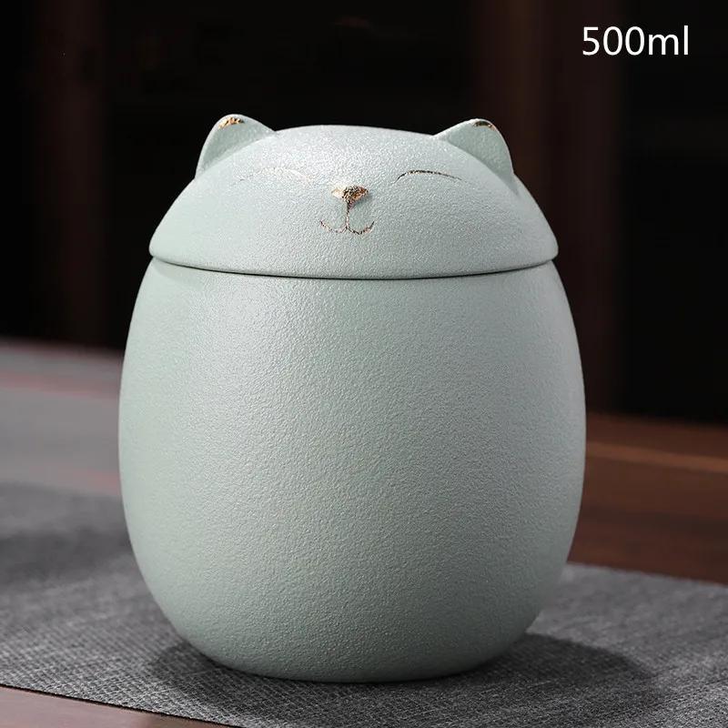 Cute Cat Tea Jar Ceramic Sealed Pot Storage Container Household Spice Jar Bulk Jar  Tea Pot Tea Box