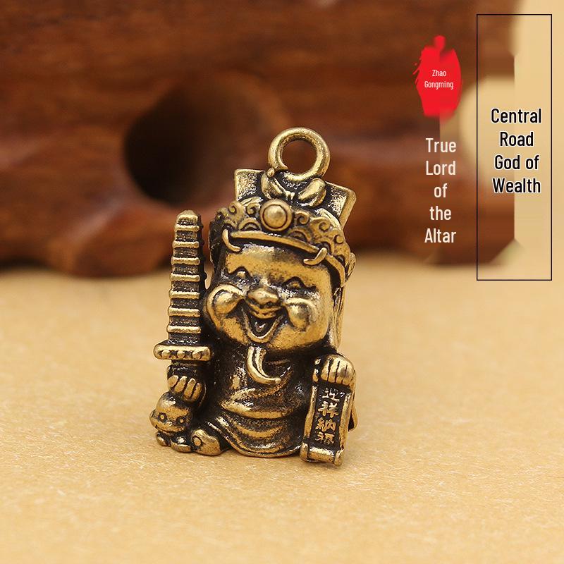 Brass Five Gods of Wealth Keychain - Pure Copper Figurine for Good Fortune