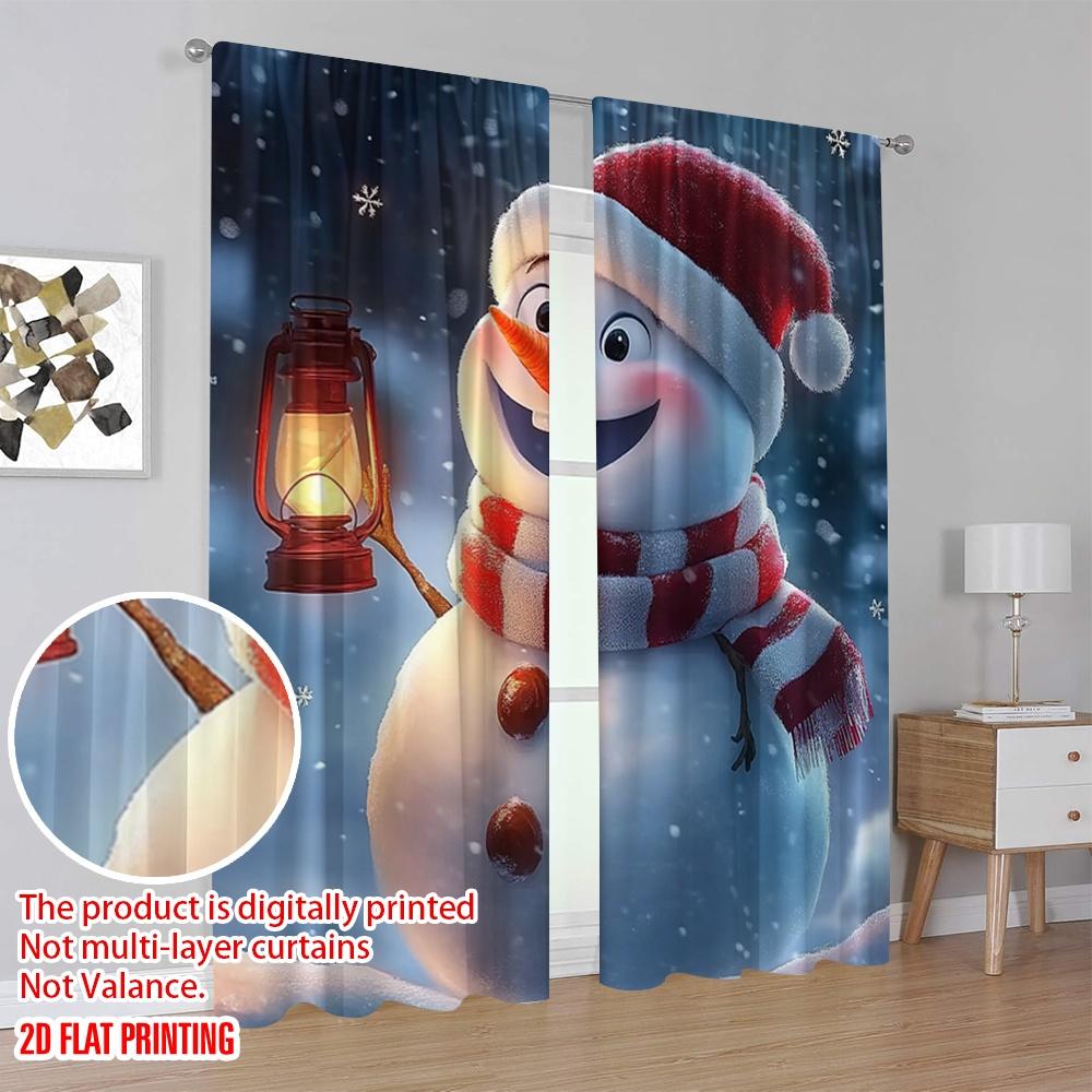 2pcs 2D Flat Printing Merry Christmas Popular Party Window Curtains Christmas Snowman 2 100% Polyester Without Electricity 0