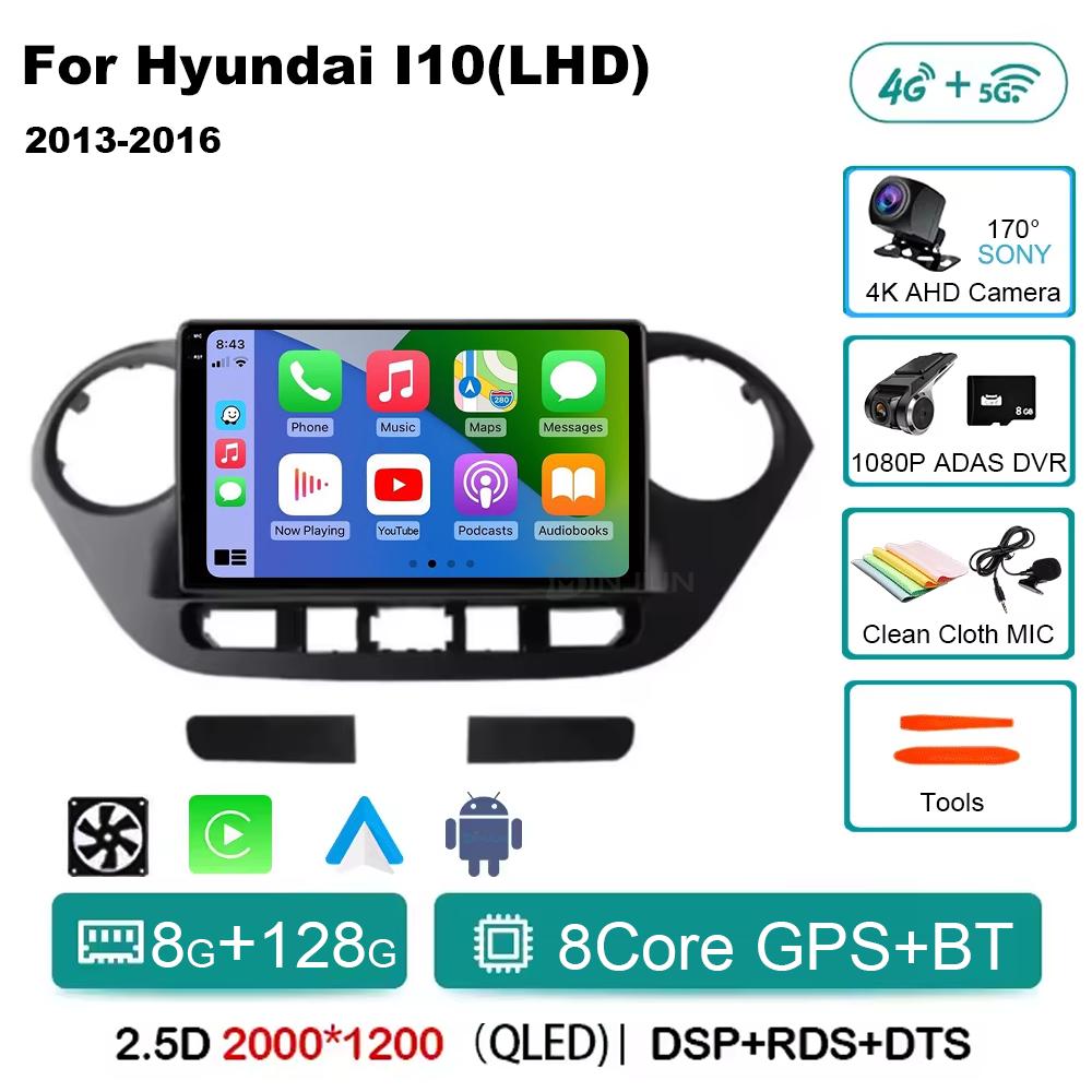 Android 14 For Hyundai I10 2 2013 -2018 LHD 2K QLED Stereo Car Radio Multimedia Video Player GPS CarPlay Auto 4G+WIFI Navigation