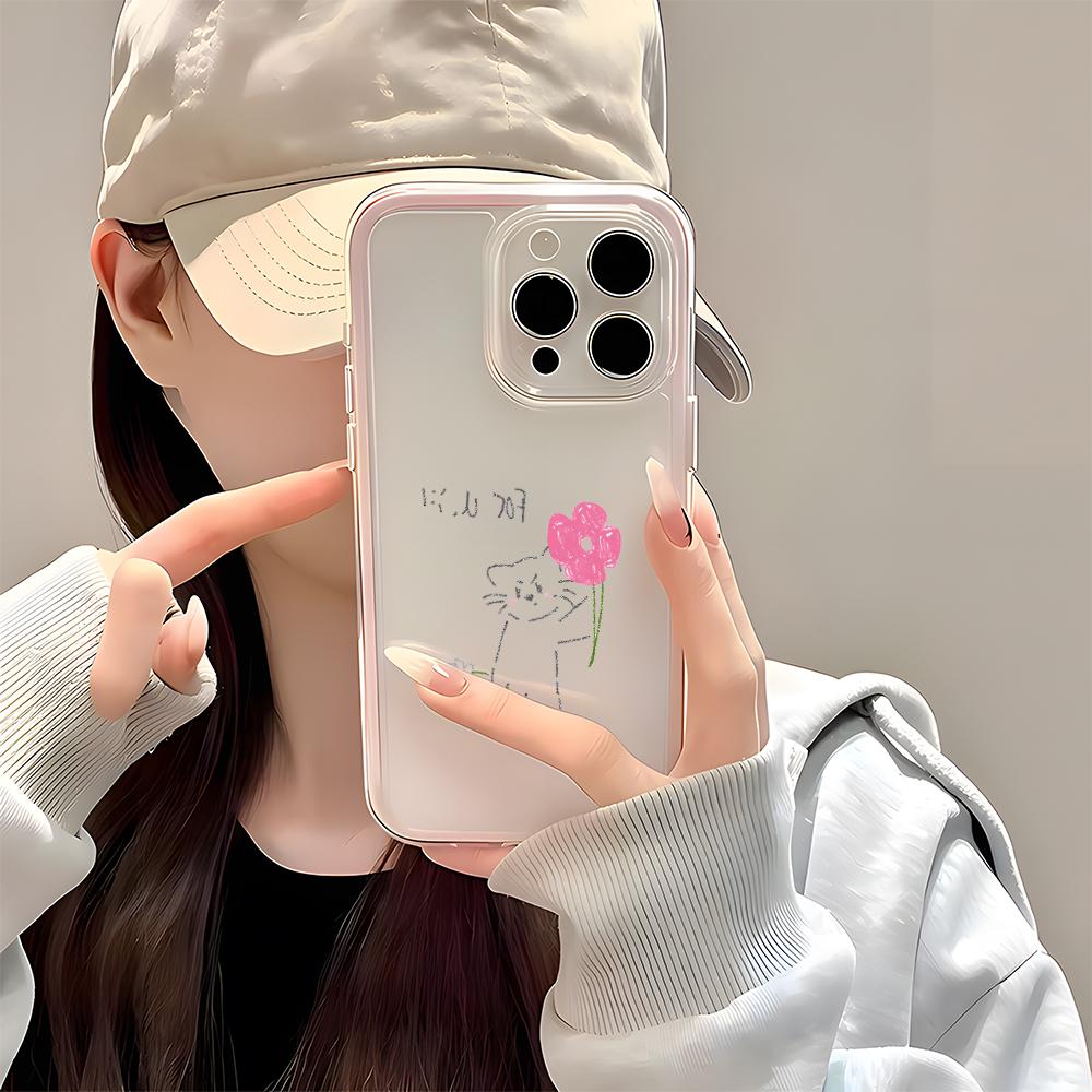 Cute Cat Flower Clear Phone Case For iPhone 11 12 13 14 15 16 17 Pro Max 17 Air Plus 2 In 1 Candy Color Silicone Soft Cover