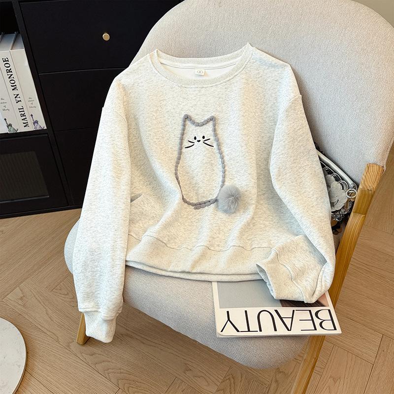 320 г чистый хлопок китайский хлопок композитный молочный шелк, милый свитер женский тонкий осенний новый круглый вырез 3 серый