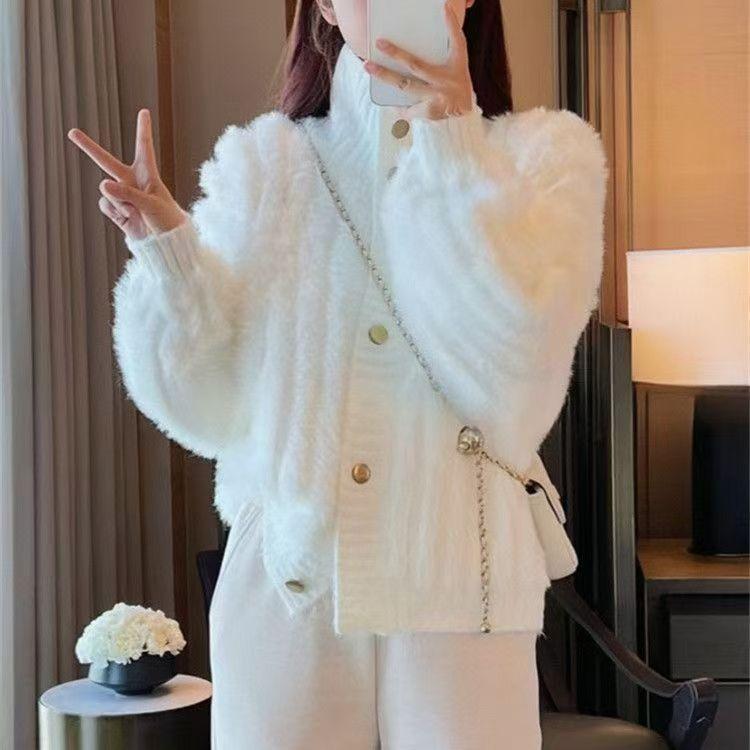 Turtleneck Sweater Women Loose Short Sweater Cardigan Long Sleeve Single Breasted Jacket High-end Temperament Coats Winter Women Sweaters