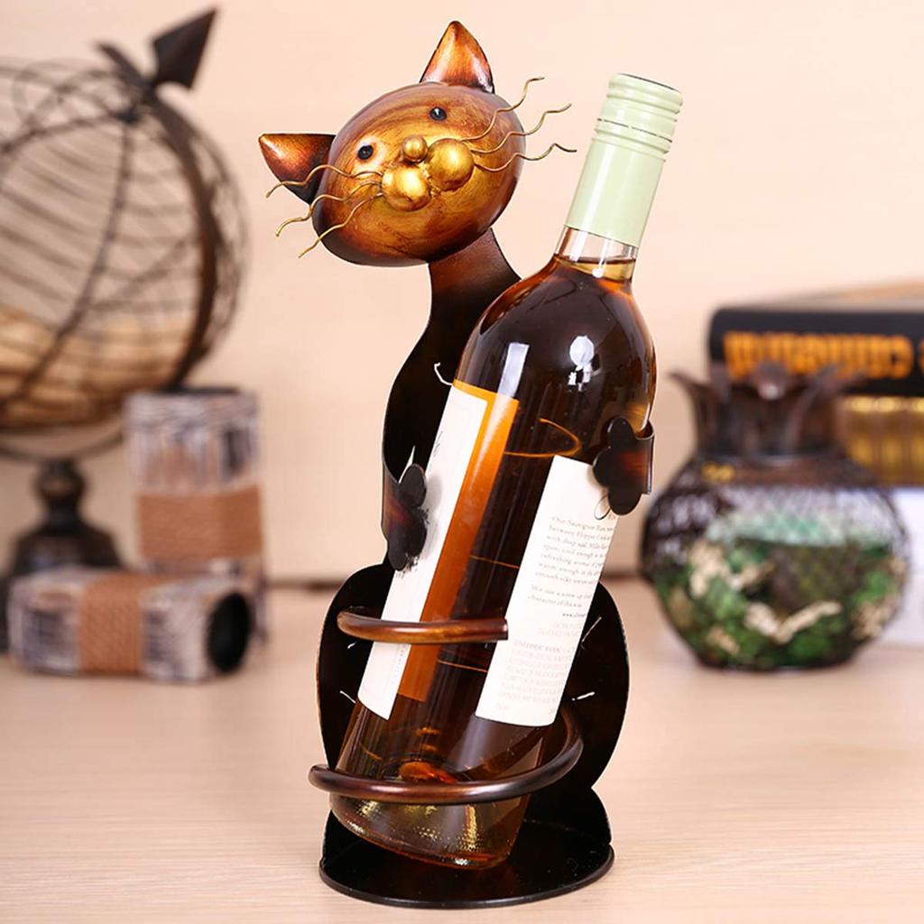 Tooarts Cat-Shaped Wine Holder, Metal Sculpture, Practical Interior Decorative Craft