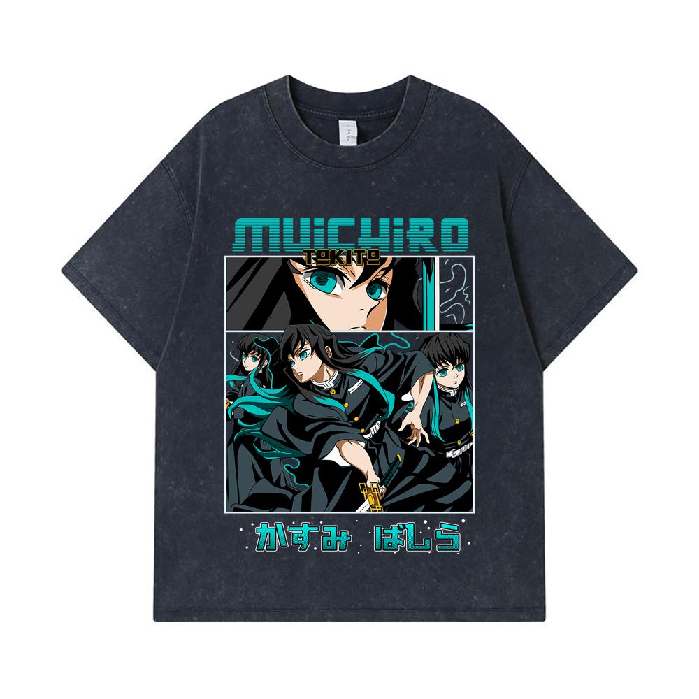 275 GSM Washed T-shirts 100% Cotton Demon Slayer V8 Mitsuri Print Unisex Heavy Cotton T Shirt