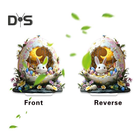 Påskehare Ornament 2D Flat Akryl Måneblomst Fargerikt Egg Kanin Bordskilt Vår Hjemmekontor Stue Soverom Skrivebordsdekorasjon