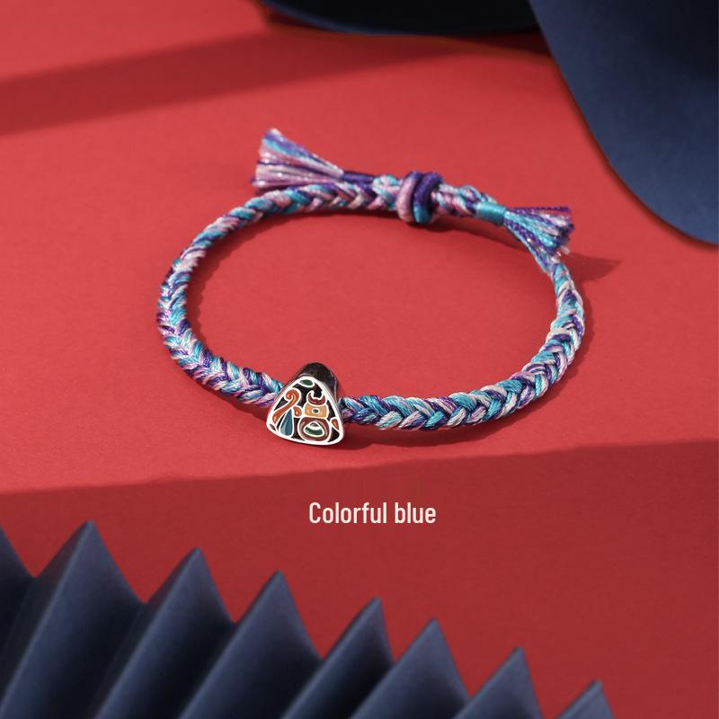 Drachenknoten S925 Silber Fu Glücksbringer Buntes Seil Armband - Frühlingsfest Geschenk für Studenten & Paare