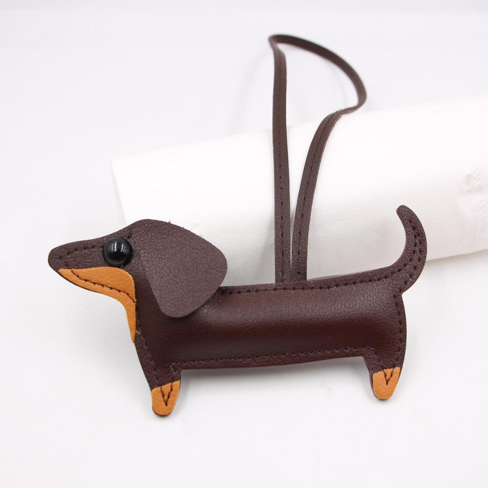 +Cartoon Leather Sausage Dog Hand Rope Bag Pendant Phone Case Accessories Pendant Car Dog Keychain