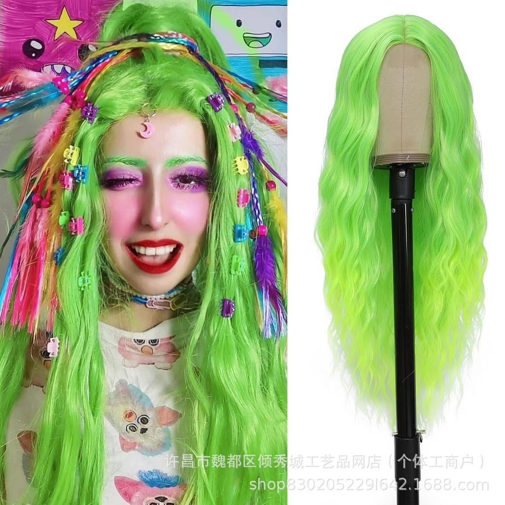 Xuchang European American Wig Women's Front Lace Small Cross Dyeing Long Curled Hair Chemical Fiber Headset Foreign Trade Wigs