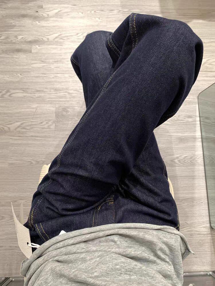 Autumn/Winter 2025 Women's Deep Blue Denim Fleece-Lined High-Waisted Wide-Leg Jeans