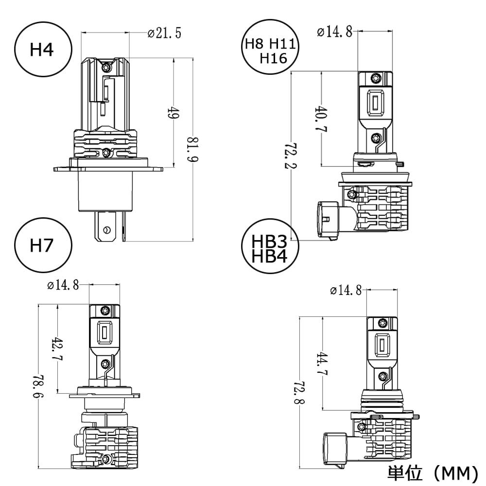 LED Compatible with New Vehicle Inspections E-Autofan Headlights, Fanless, H4, DC12V, 40W, Yellow, LM-M4-H4-Y,
