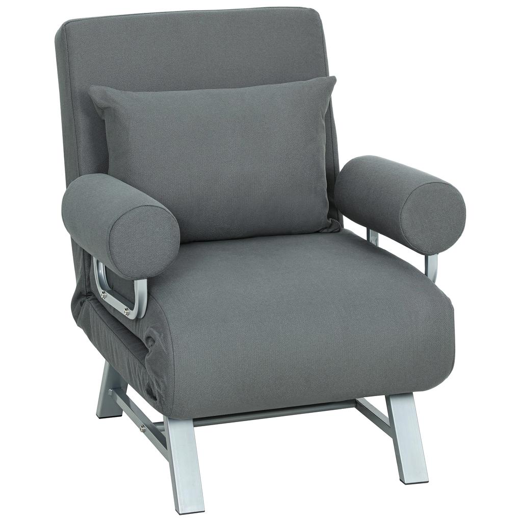 Single Bed Armchair 3 in 1 Folding Sofa Bed with Adjustable Backrest and Cushion for Living Room Bedroom 73x78x81 cm Grey