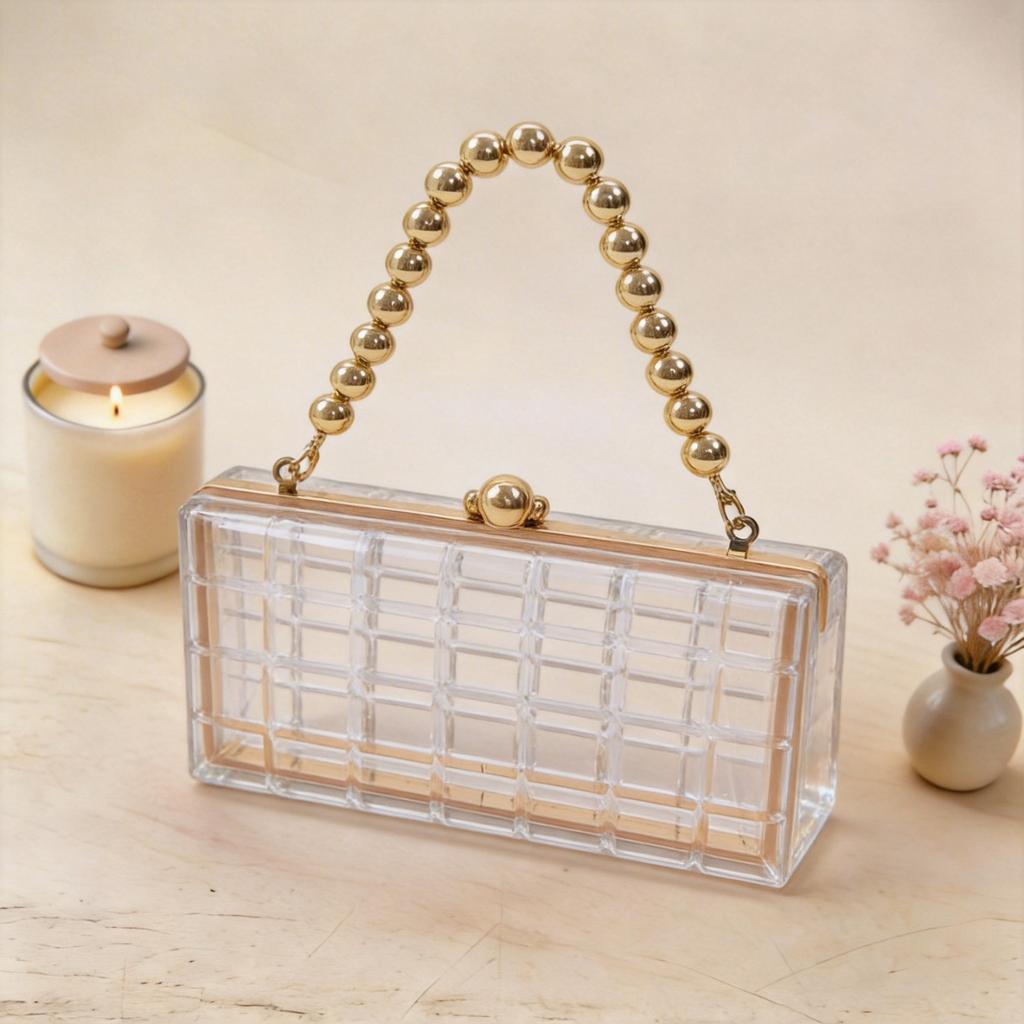 Acrylic transparent bag women's 2026 new pearl chain handbag shoulder chain box bag