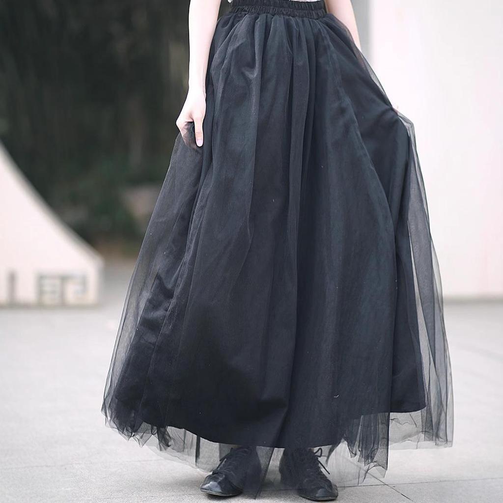 Jacquard Heavy Duty Mesh Midi Skirt: High Waist Large Swing Tulle Skirt