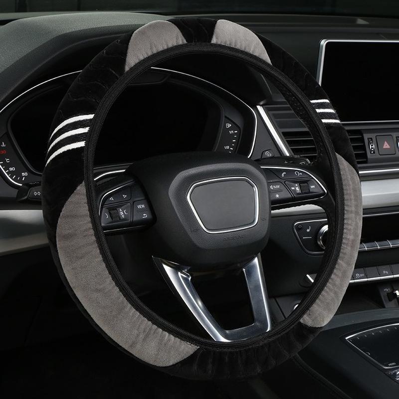 38cm Fashionable Plush Car Steering Wheel Cover Elastic No Inner Ring Cute Dirt Resistant All Season Universal Handle Cover