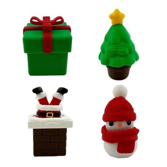 Yousheng 1/2/3/4Pcs 3D Printed Christmas Figurine Santa Snowman Star Topper Xmas Tree Gift Box Statue Holiday Party Decoration Ornament