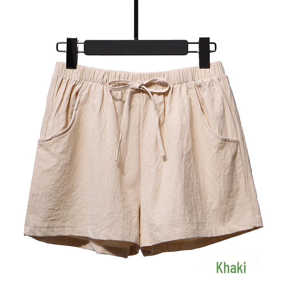 

Женские шорты с высокой талией из хлопка и льна - Однотонные, Свободные, Легкие, Летний стиль три точки M [45-60 kg]