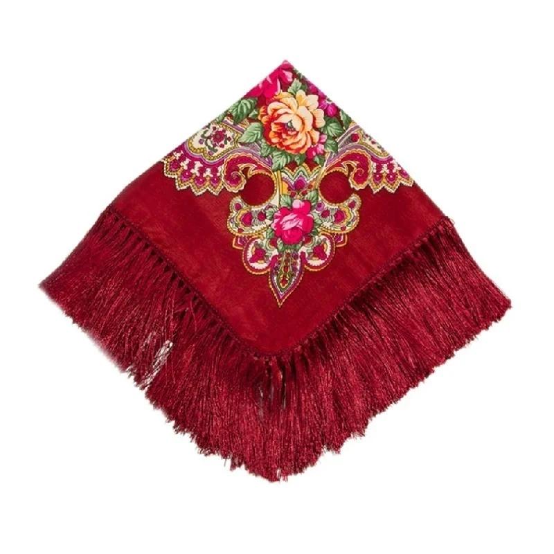 Fashion Big Size Square Scarf Cotton Long Tassel Print Scarf in Spring Winter Shawl for Women Floural