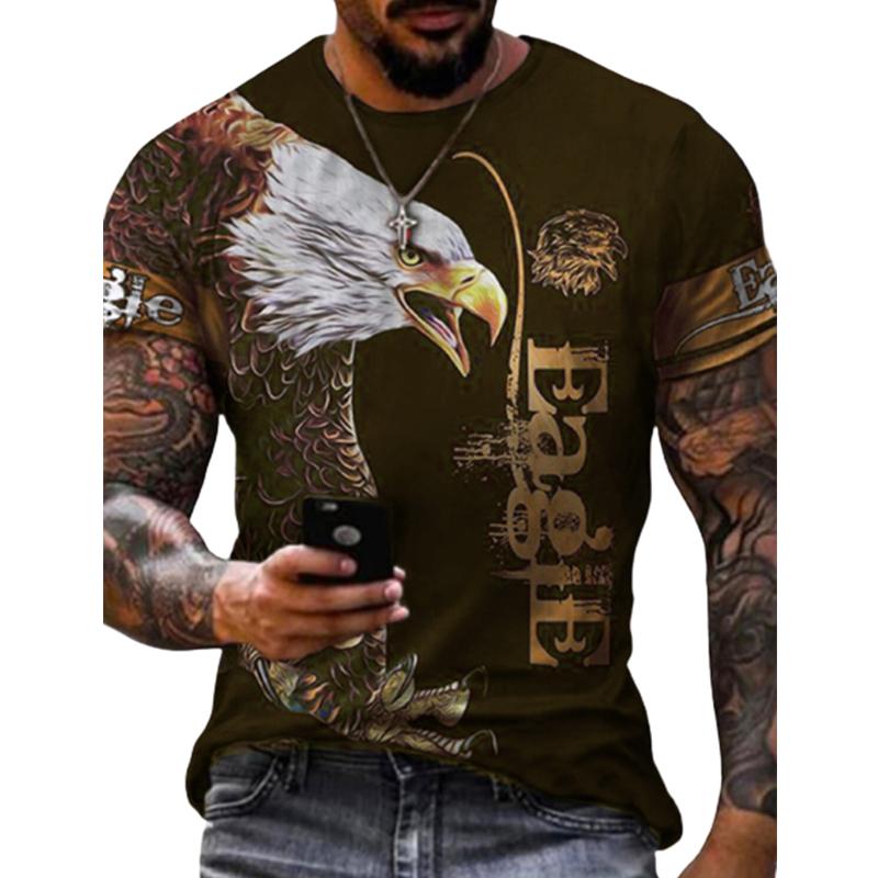 New Summer Men's Fashion T-shirt Personality Eagle Letters Printed Men's T-shirt Top