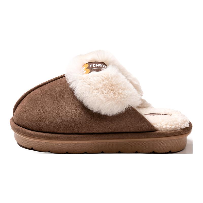 Suede cotton slippers women's autumn and winter new warm plush indoor home thick bottom outer wear fluffy drag men