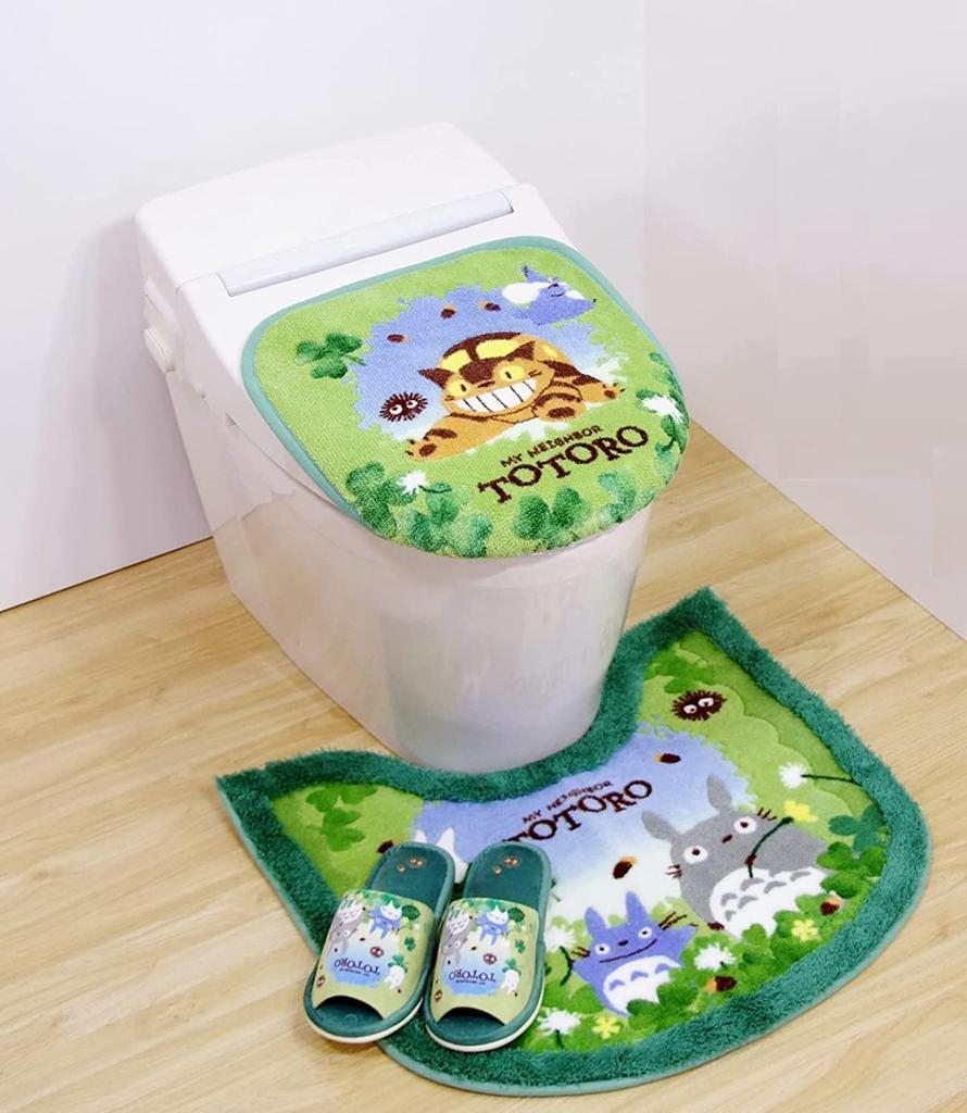 Senko My Neighbor Totoro 58 X 60 Cm Sky Lid Green / 3-piece Set Dual-purpose / "Blue Acorn" (toilet Mat, Dual-purpose Cover, Slippers)