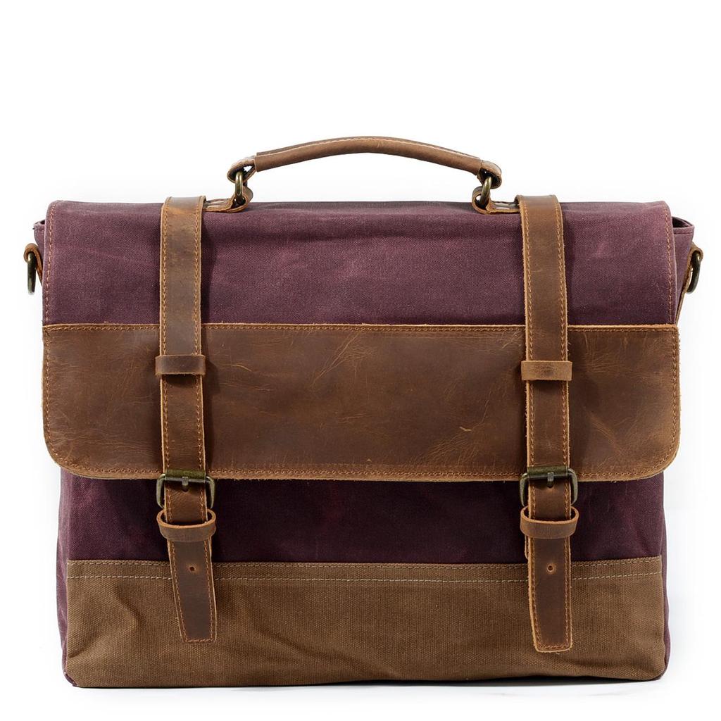 Men's Retro Waterproof Cowhide & Waxed Canvas Briefcase - European & American Shoulder Crossbody Bag