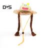 Pet Braided Hat Dog Straw Woven Hat Adjustable Pet Summer Shade Hat with Cute Frog Doll Pet Dress Up Prop Outing Headwear