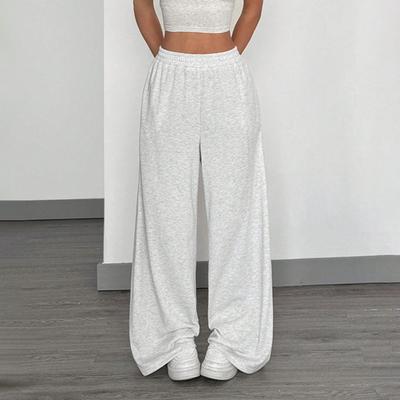 Pantaloni Lungi Dama Stil Hip Hop Elastici Talie Înaltă Picior Larg Culoare Solidă Croială Largă Pantaloni Casual Uz Zilnic